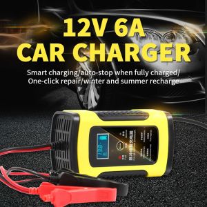 Motorcycle Car Battery Charger 12v 6a Lead-Acid Auto Repair Fast Charging Lcd Display