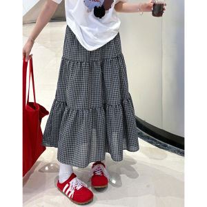 LANMENGYA | Blue Plaid A-line Skirt Small Size Puff High Waist