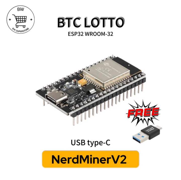 BTC LOTTO บิทคอยน์ลอตเตอรี่ ESP32 WROOM-32 USB Type-C เครื่องขุดบิทคอยน ...