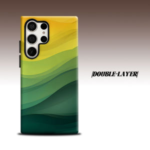 Yellow Green Gradient Wave For Samsung Galaxy S26 S25 S24 A56 A36 Dual Layer Luxury Fashion Full Lens Protective Case