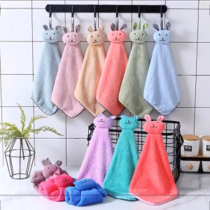 ผ้าเช็ดมือ ขนเป็ด นุ่ม น่ารัก แบบแขวน ซับน้ำดีเยี่ยม แพ็ค 1 ผืน คละสี