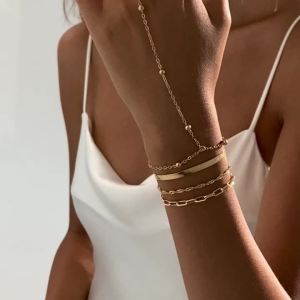 Ingemark | Ingemark 4Pcs/Set Vintage Connect Finger Chain Bracelets for Women on Hand Goth Gold Color Snake Chain Bangles Wedding Jewelry