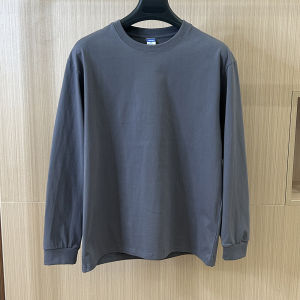 100% Cotton Long Sleeve T-Shirt Mens Spring Soft Solid Color Casual round Neck Top Heavyweight Comfortable Pure Cotton Tee