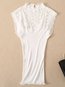 Áo Ba Lỗ Lụa Ôm Vừa Vặn Cổ Đứng Khoét Rỗng Ren Lót Cotton Lụa Áo Ba Lỗ Mỏng Bên Trong Áo Sơ Mi Lót Lụa Bên Ngoài Áo Khoác Ngoài