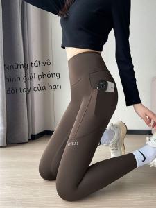 กางเกงโยคะสีเข้ม ทรงเข้ารูป เอวสูง ทรงสลิมฟิต ผ้าฝ้ายผสมโพลีเอสเตอร์ ระบายอากาศได้ดี กางเกงยีนส์ฤดูใบไม้ผลิและฤดูใบไม้ร่วงสำหรับผู้หญิง