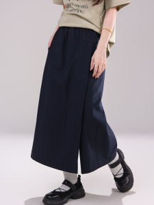 Loose Wide Leg Skirt Pants Womens Light Blue Summer Casual Thin Eighteen Pants High Waist Cotton Polyester Blend Skirt Trousers