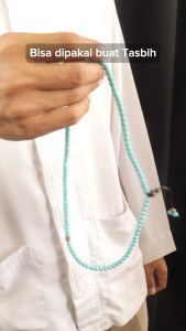 Kalung Tasbih Batu Akik Pirus Persia ASLI Biru Super Natural Urat Emas 99 Butir