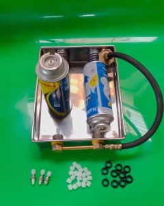 Máng Sạc Mâm sạc gas lon mini 2 ngăn Ti kim loại Dây bấm thủy lực +TẶNG KÈM PHỤ KIỆN THAY THẾ