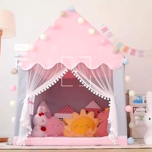 【Send Led light+bag】Spacious Play Tent for Kids Girls Baby Indoor and Outdoor Playhouse Castle Play Tent Foldable Oxford Tent with Light