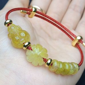 Q922 Vòng cáp ngũ điếu cỏ 4 lá tỳ hưu Thạch Anh Tóc Vàng Thổ và Kim - Phong Thuỷ TUDO P