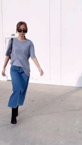 30 ชุดเสื้อเขียน Sendai Cotton ซีฟ้าเทา เสื้อยืดคอกลม สีฟ้าเทา