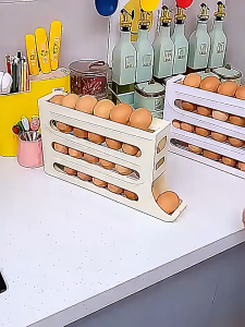 Egg organizer storage Rolling Egg Tray – Prevents Yolk Settling 30 Eggs Egg Holder for Kitchen