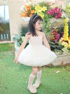 Princess Style Cotton Blend Tulle Skirt Dress White Birthday Girls Clothing Summer Season Infant And Toddler Size Available