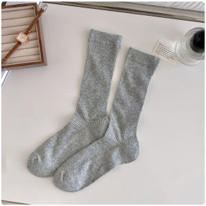Gray Thin Mid-Calf Socks for Women Summer Pure Color Dad Shoes Match Ballet Style White Long Socks Comfortable Breathable Cotton