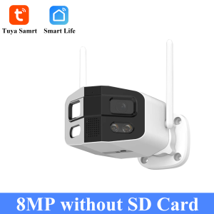 Tuya Smart 8MP Dual-Lens Large wide 180°Security Outdoor WiFi Camera With Color Night Vision Siren 2-Way Talk Waterproof IP Cam