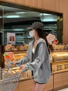 TC เสื้อฮู้ด แขนยาว ทรงโอเวอร์ไซซ์ สไตล์เกาหลี สำหรับผู้หญิง เสื้อกันหนาวแขนยาว มีฮู้ด ซิปหน้า แฟชั่น รุ่นY2838