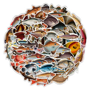Outdoor Fishing Lure Stickers 50 Pcs Sea Fish Decals for Fishing Box Water Bottle Car Decoration Creative Paper Products