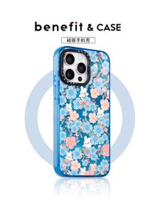 Benefit Blue Flower Butterfly Knot Rabbit 17 Magnetic Absorption Phone Case for iPhone 16 pro Max Apple 15 pro Crystal Shield Anti-Fall Colorful Frame