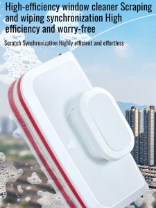 Household cleaning brush with doublesided scraping and highrise window cleaning tool