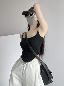 เซ็กซี่ ลายก้างปลา เสื้อสายเดี่ยว เสื้อกั๊ก ผู้หญิง อเมริกัน หวาน และสไตล์เผ็ดความรู้สึกระดับไฮเอนด์ เฉพาะกลุ่ม ดีไซน์ ฐานการสึกหรอด้านใน เสื้อท่อนบน