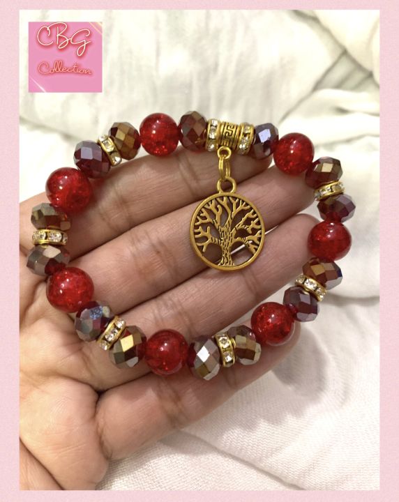 Money Tree Red Agate w/ Swarovski beads Lucky charm bracelet New