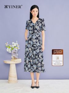 YINER | Elegant Summer Vacation Style Artistic Print Silk-Blend Dress