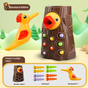 Montessori Educational Toys for Children Woodpecker Catch Worms Toy Toddler Kids Magnetic Games for Babi Development Busy Board