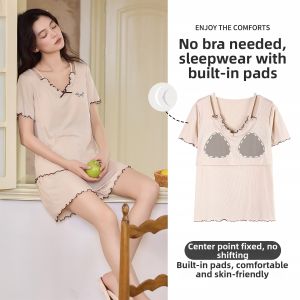 MiiOW | Cooling Ice Silk With Bra Pads Fake Two Piece Simple Style Lounge Wear