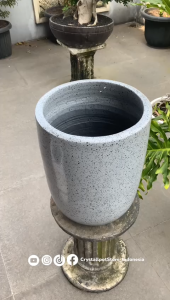 POT GERABAH MARMER TANAH LIAT KAPSUL TINGGI D30 T40 SPRINKLE GRAY GLOSSY - KAPSUL MARMER D30 JUMBO