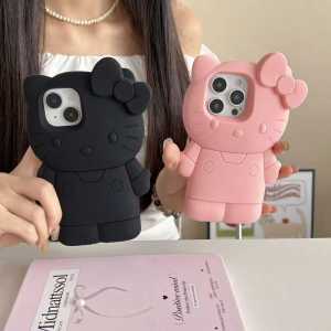 Sanrio | INS Style Bowknot Hello Kitty Soft Silicone Case For iPhone 17 16 15 14 13 12 11 Pro Max 17Pro 3D Cartoon Shockproof Phone Cover