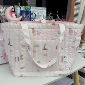 Miffy | Kawaii Miffy Cute Striped Quilted Handbag Breakfast Bag Large Capacity Single Shoulder Tote Storage Bag Gift Toy for Girl