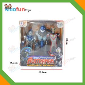 Mainan Action Figure Set Ultraman X Victory Blu Rosso dan Monster Kaiju 19cm Ada Suara & Lampu