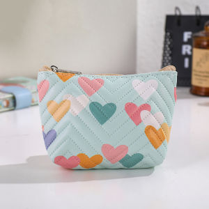 Cute Heart-Shaped Print Mini Makeup Bag Suitable for Lipstick Jewelry and Outdoor Portable Storage a Delicate Gift for Her