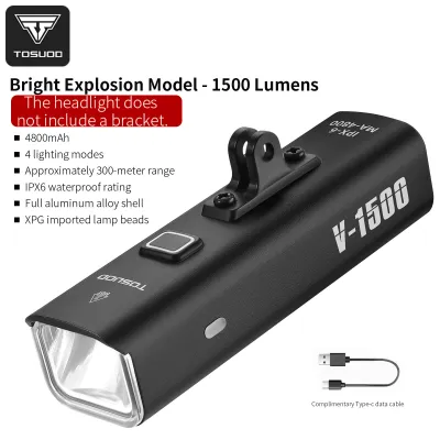 TOSUOD | TOSUOD Bicycle Front Light 1500 Lumens 4800mAh Bike Light Splash Resistant Water USB Charging Cycling Lamp Accessories
