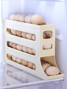 (Local Shipment) Automatic Scrolling Egg Storage Dispenser Refrigerator 30 Grids Large Capacity Refrigerator Egg Storage Box Saving Space Eggs Storage Rack