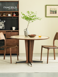 Nordic Style round Solid Wood Dining Table Black Walnut Rock Board Modern Retro Small Apartment Table Chair Combination Meal Table