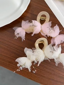 Summer Butterfly Hair Claw Clip - Boho Beaded Large Hair Clip for Women Fairycore Updo Accessories