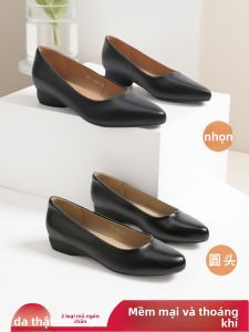 Leather Pointed Flat Shoes Black Business Womens Comfortable Soft Sole