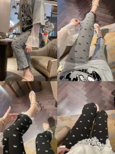 กางเกงลำลองผู้หญิงไซส์ใหญ่ ทรงหลวม รูดข้าง ลายผีเสื้อ ทรงหลวม กางเกงขายาวทรงตรงเอวสูง ฤดูร้อน 2024