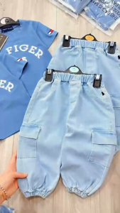 VN A566 EMROIDED LOGO T-SHIRT TERNO JOGGER | BLUE 1-10YO SMALL AND BIG SIZES