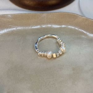 แหวนไข่มุกเงินแบบไม่สมมาตรหรูหราสำหรับผู้หญิง แหวนนิ้วชี้สไตล์เกาหลี แหวนแฟชั่น แหวนเพชร แหวนเงิน แหวนทองแดง แหวนโลหะผสม