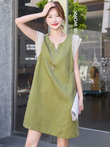 Shalldoer | Váy vải lanh ren kiểu Pháp tay ngắn mùa hè 2025 mới hợp thời trang váy chữ A cạp cao thường ngày cho nữ