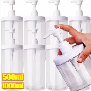 5pcs Multiple Sizes Press Type Empty Bottles / Bottles for Shampoo Conditioner Lotion / Portable Large Capacity Cosmetics Storage Container / Clear Plastic Squeeze Bottle with Pump