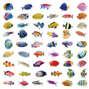 50-100PCS Transparent PET Coral Fish Stickers Cartoon Marine Life Waterproof Decals for Water Bottle Laptop Scrapbook Gift Decor