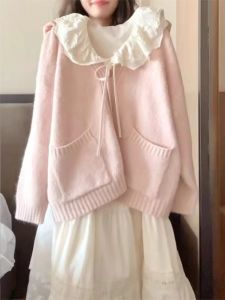 Milk Fufu Sweet Girl Preppy Style Doll Collar Dress Female Fall and Winter Small Gentle Sweater Cardigan Two-Piece Set
