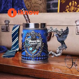 I know Ravenclaw Themed Stainless Steel Mug with Intricate Design and Crow Handle - Perfect for Harry Potter FansModel figurine collection cup.