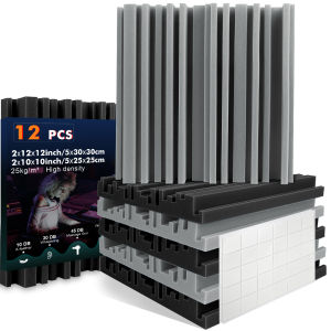 โฟมดูดซับเสียงอะคูสติก ฟองน้ำหน่วงไฟความหนาแน่นสูงขนาดคู่ 12 ชิ้น ลดเสียงรบกวนสำหรับประตู หน้าต่าง