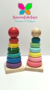 Mainan bayi anak RING SUSUN DONAT kayu rainbow tower wooden kid toys