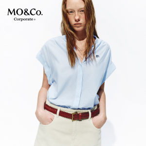 MO&Co. | Long-staple Cotton Striped Collarless Wide-shoulder Shirt