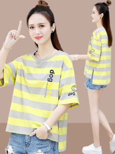 Shalldoer | Cotton Stripe Short Sleeve Versatile Short Big Size Tshirt